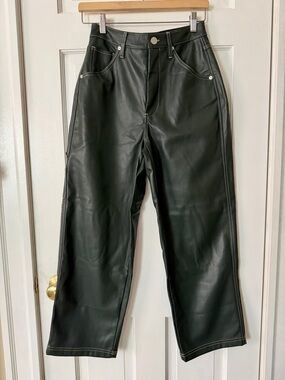 Blank NYC Dark Green Faux Leather Wide Leg Pants
